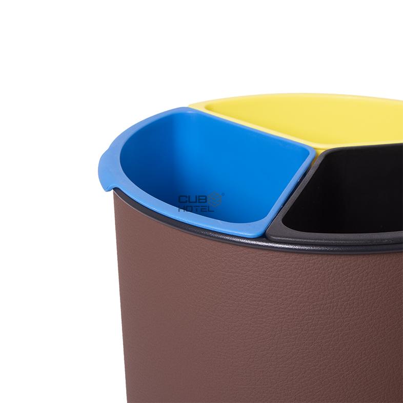 Leather Coated Recycling Bucket with Separators 3x4.5L